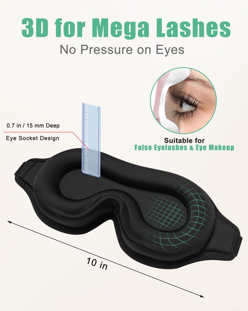 BeeVines 2 Pack 3D Contoured Sleep Mask Sleeping Eye Masks for Lash Extensions, Night Molded Mask with Adjustable Strap, 100% Block Light Eye Shade Cover for Traveling Yoga Nap - Image 2